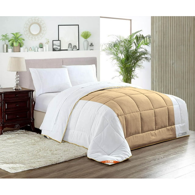King Comforter Contrast Taupe 300 GSM Plush Siliconized Microfiber Fill Duvet Insert With 1000 Thread Count Egyptian Cotton Shell Fluffy with Piping & Matching Pillowcases