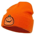 thumbnail image 2 of Halloween Goofy Jack o Lantern Embroidered Long Beanie - Orange OSFM, 2 of 5