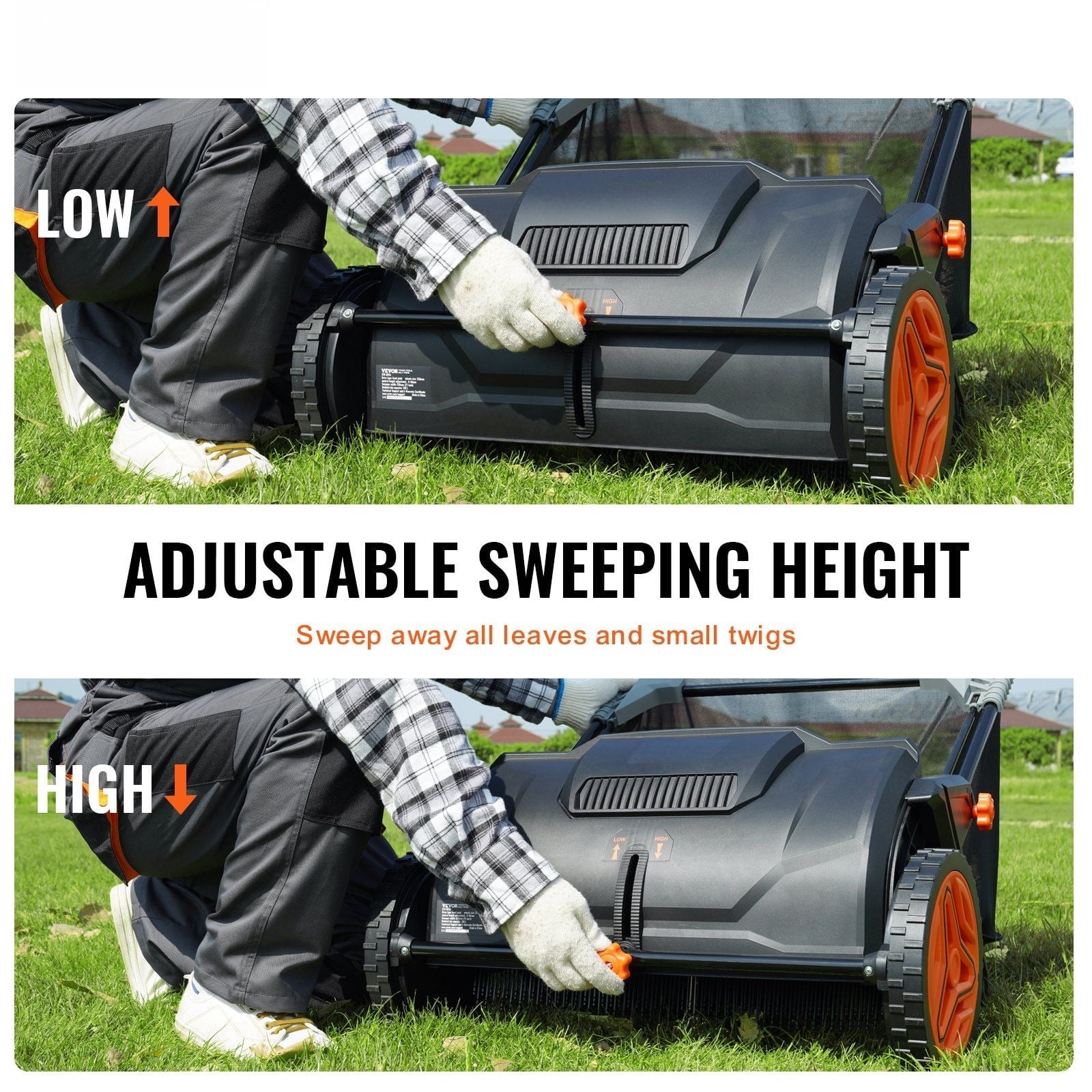 21-inch Push Lawn Sweeper with 3.5 cu. ft. Mesh Bag, Heavy Duty Steel Frame & Rubber Wheels – Efficient Grass & Leaf Collector, 2 Spinning Brushes for Easy Yard Cleanup
