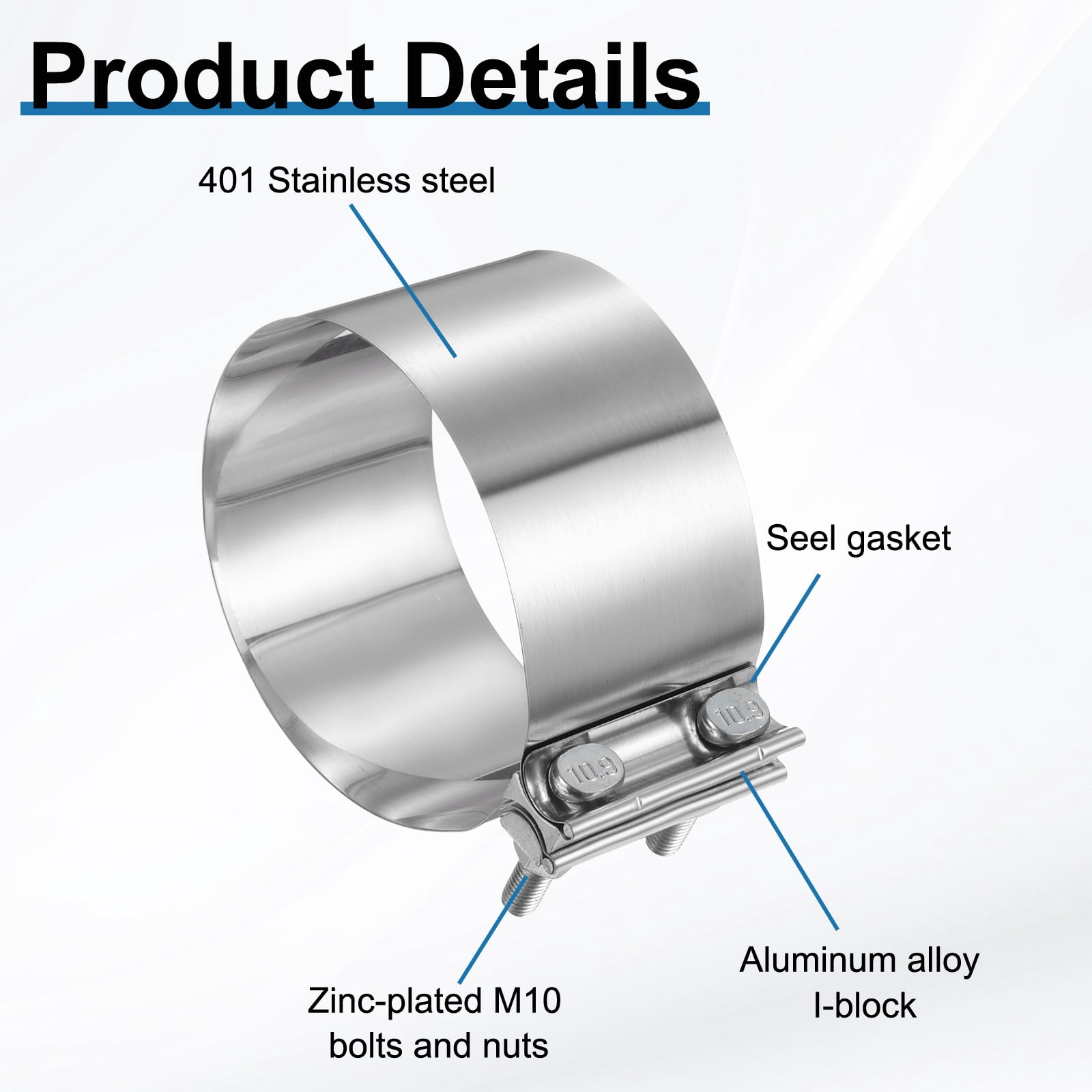 Exhaust Clamp 5.5" Stainless Steel Lap Joint Band Clamp Exhaust Pipes Connection with M10 Screws for Car Muffler Elbow Pipes