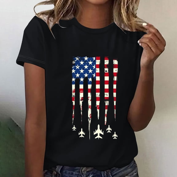 Vetsdori Womens Summer T Shirts American Flag Red White and Blue Pullover Casual Short Sleeve July 4th Graphic , Red White and Blue Independence Day Tops for Junior Fashion