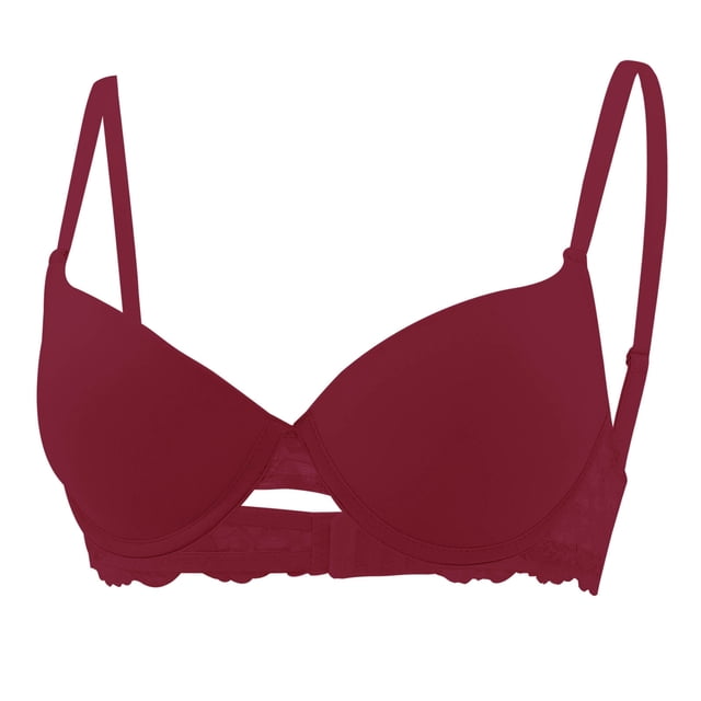 Wo-Fusoul Bra for Women, Solid Color Backless Seamless Push-Up, V-Neck Lace Rear Closure, Everyday Underwear