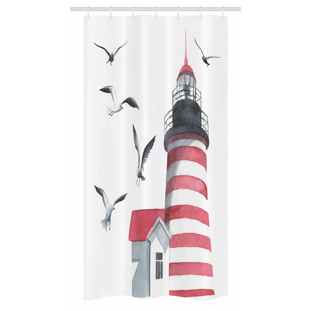 Lighthouse Stall Shower Curtain, Lighthouse and Seagulls on the Beach