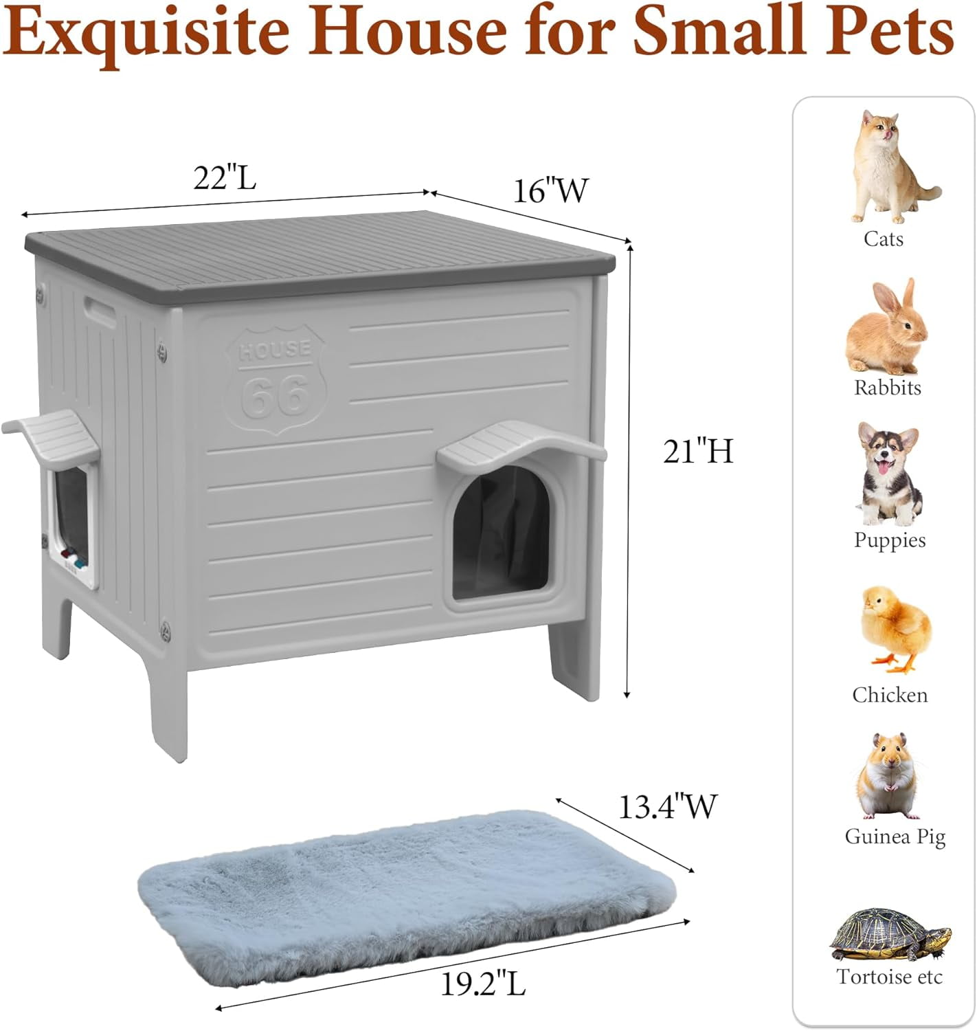Waterproof Cat House for Outdoor Cats, Insulated Outdoor Cat House with Soft Mat, Elevated Feral Cat House Outdoor Indoor, Safe Escape Door, Spacious and Clean Easily