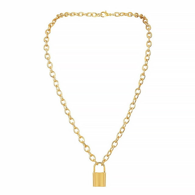 ZheElen Lock Pendant Chain Necklace Fashionable And Simple Lock Shape Pendant Lock Shape Pendant Necklace Glod 1Set
