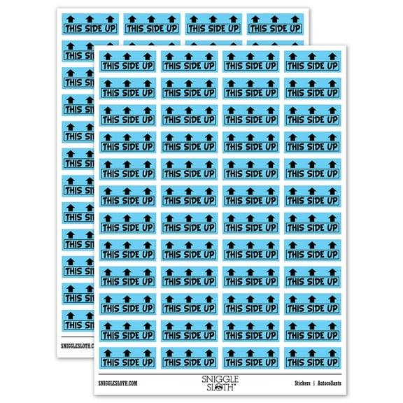This Side Up Arrows Box Crate Shipment Sticker Set - Light Blue - Gloss Finish - 1.25" Mini