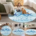 thumbnail image 6 of Enjoy Summer Round Living Room Rugs 4 ft, Coastal Watercolor Blue Sea Starfish Teal White Washable Area Rug with Non-Slip Sturdy Edge Binding Round Carpet for Entryway Kitchen Bedroom Bathroom, 6 of 9