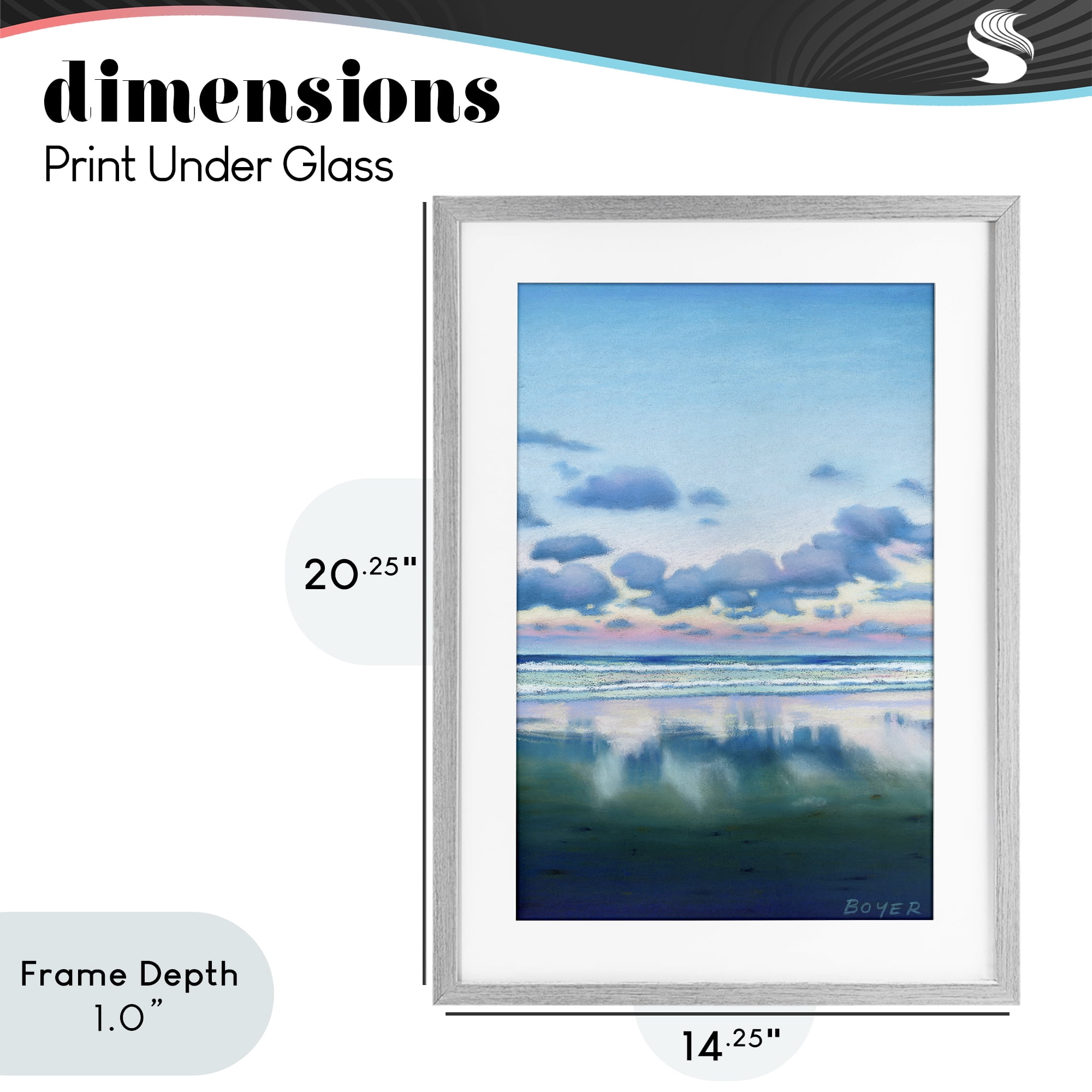 Stupell Industries Pretty Azure Cloud Reflection Gray Framed Print Under Glass, design by Susy Boyer