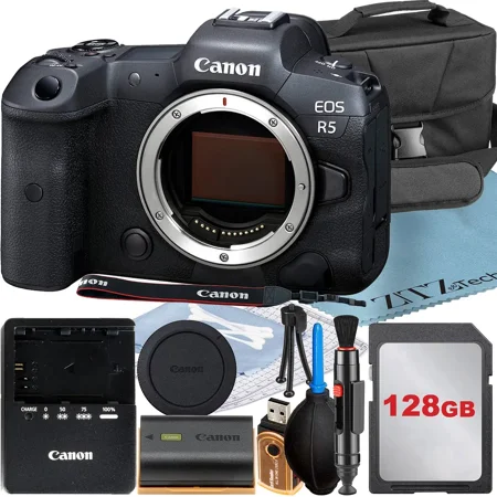 Canon EOS R5 Mirrorless Digital Camera (Body Only) Full-Frame with 128GB Card + Case + ZeeTech Accessory Bundle (International Version)