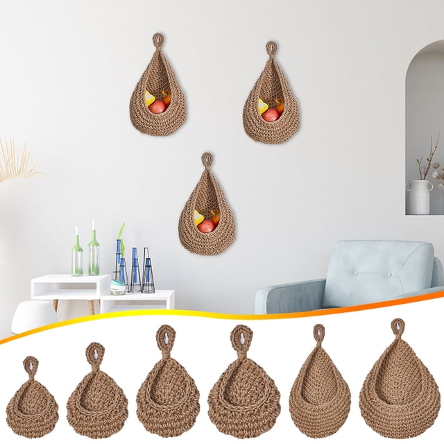 Xihbxyly Cesta Colgante Tejida, Ahorra Espacio, Se Monta En La Pared, Diseño Transpirable para Frutas y Verduras, Decoración Rústica, Fácil Instalación, Varios Tamaños, Ideal Como Regalo.