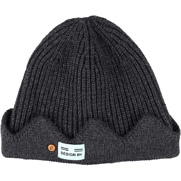 HESHENG Winter Warm Beanie Hat Topic Exclusive Crown Knitted Cap hat Embroidered Dome hat Grey