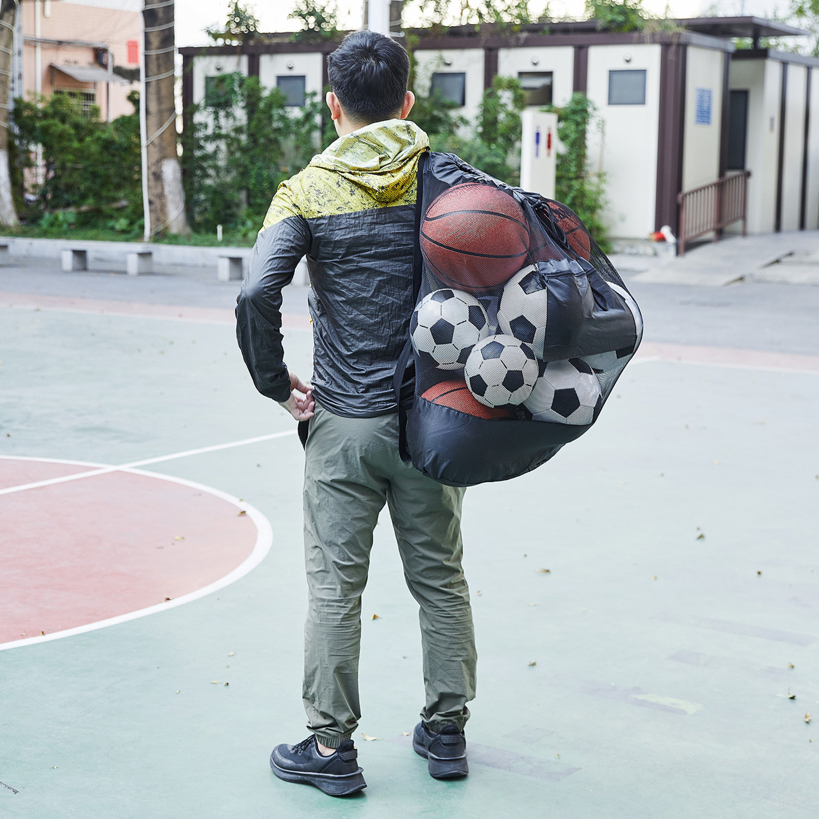 Sportteer Large Capacity Sports Ball Bag Ball Storage Bag Large Sports Ball Bag with Adjustable Shoulder Strap Large Capacity Basketball Soccer Drawstring Storage Mesh
