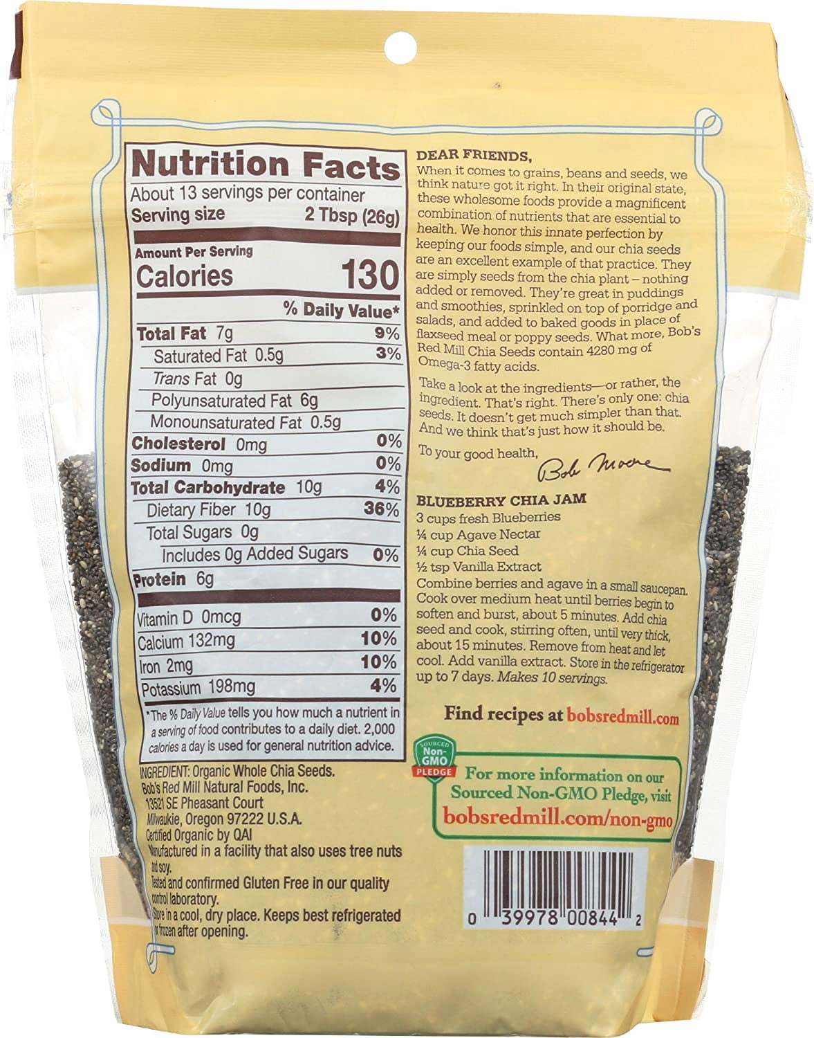 Bob's Red Mill, Organic Whole Chia Seeds, 12 oz (340 g) (Pack of 3)