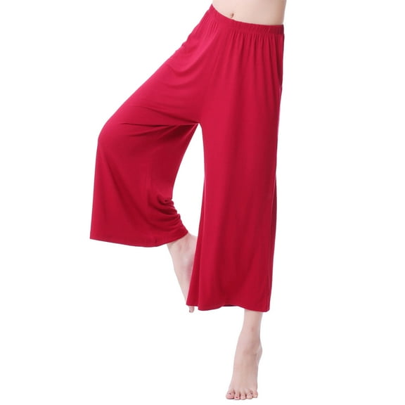 Lmnyox Women's Wide Leg Yoga Capris Casual Elastic Waist Cropped Pants Summer Lightweight Pants