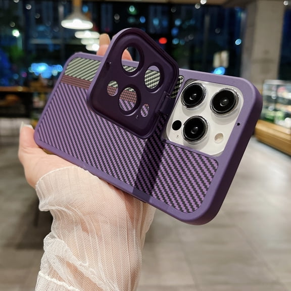 iPhone 14 Case Cover 6.1", Magnetic Case Compatible Magsafe Wireless Charging Kickstand Protecctive Carbon Fiber TPU Back Cover Case for Apple iPhone 14 - Purple