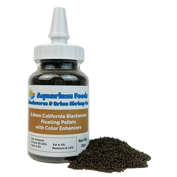 0.8mm California Blackworm Floating Pellets w/Color Enhancers & Vitamins for Guppies, Tetras, Bettas, Nano Fish, All Baby Fish - 2oz Squeeze Bottle