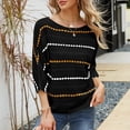 thumbnail image 3 of Defitshape Women's Crochet Knit Tshirt Soft Striped Short Sleeve Top See Through Fishnet Summer Fashion Casual Bathing Suit Cover Up Black 8-10, 3 of 4