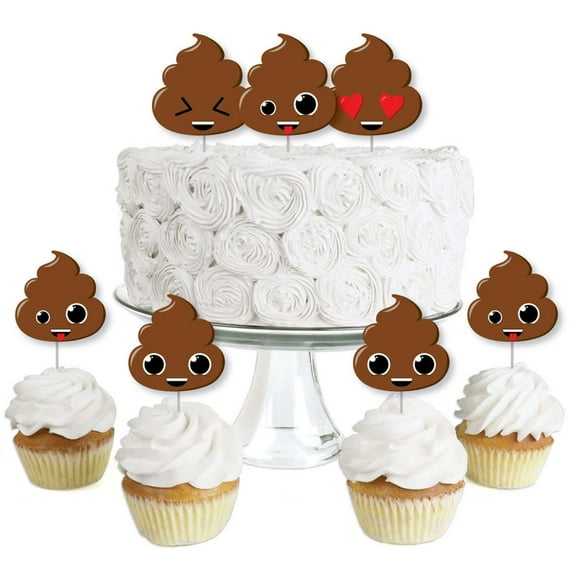 Big Dot of Happiness Party 'Til You're Pooped - Dessert Cupcake Toppers - Poop Emoji Party Clear Treat Picks - Set of 24