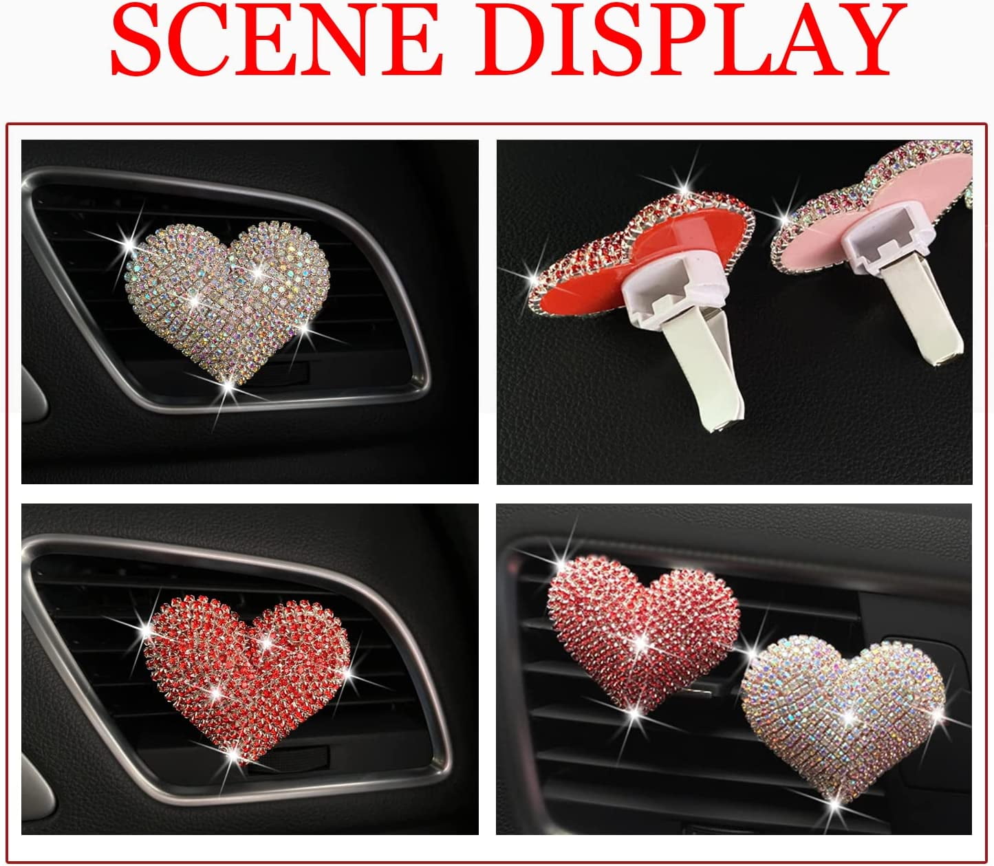 GetUSCart- 2 Pack Car Air Vent Clip Charms, Crystal Car Diffuser Vent Clip,  Rhinestone Oil Diffuser Vent Clip, Car Fresheners for Women, Bling Car  Accessories for Women - Stylish & Practical (Red Lip)