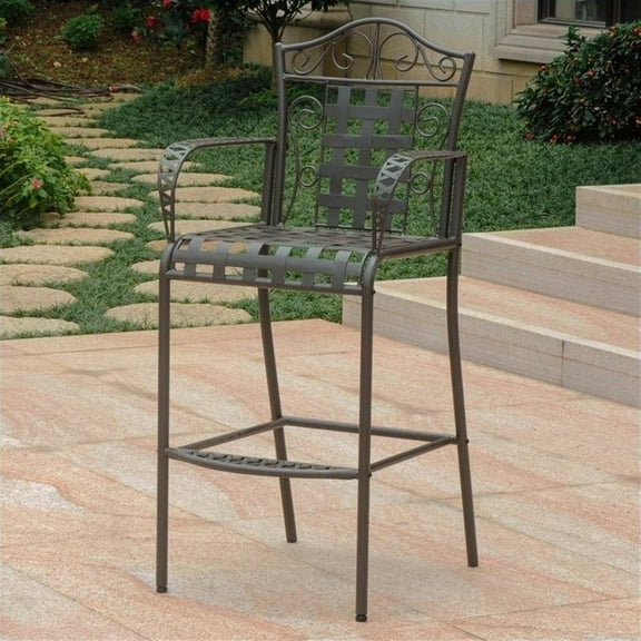 Pemberly Row Patio Bar Stool in Brown (Set of 2)