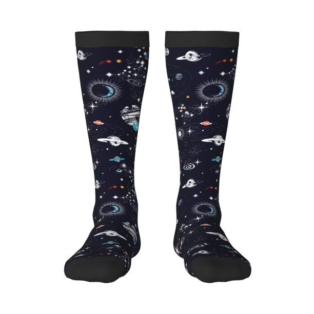 Fotbe Galaxy2 Calcetas Divertidas Estampadas para Hombre y Mujer, Calcetas de Algodón hasta la Rodilla para Caminar, Correr, Enfermería y Embarazo