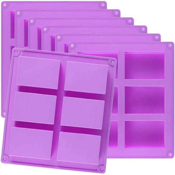 6 Packs 36 Cavity Rectangular Silicone Soap Molds, Purple Silicone Soap Making Molds Bulks, Cake Baking Molds, Soap Mold for Soap Making Handmade DIY Scented Candles Supplies Tools