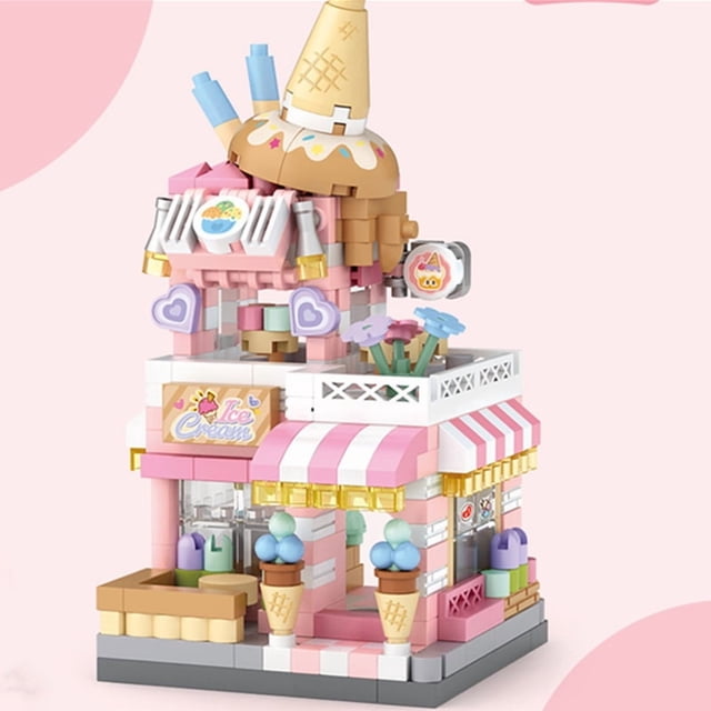 Panda Pet Coffee Ice Cream Flower Shop Street View Building Blocks Set, DIY Bricks Model House Construction Toy, Creative Educational Gift for Girls Kids Ages 6+