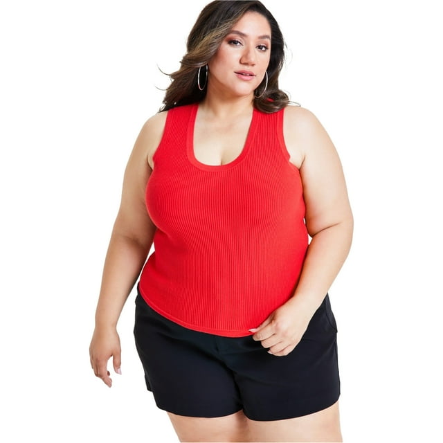 Nina Parker Womens Ribbed Tank Sweater Vest, Red, Plus Size, 1X