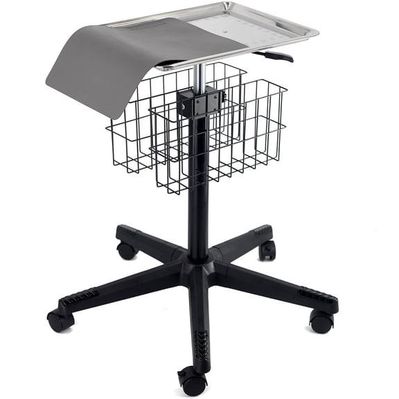 POCHAR Pneumatic Stainless Steel Medical Tray on Wheels - Height Adjustable Salon Tray for Doctor's Offices, Dental Clinics, or Med Spas