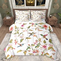 Castle Fairy Gradient Hummingbird Bedding Comforter Set,Vintage Flowers Queen Bedding Sets