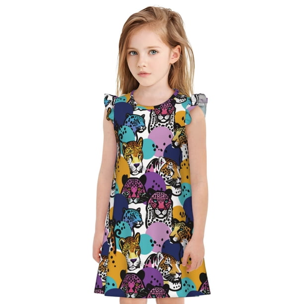 Balery Retro Panther Camisón de princesa para niñas, pijama de algodón con mangas abullonadas, suave y bonito.-Small