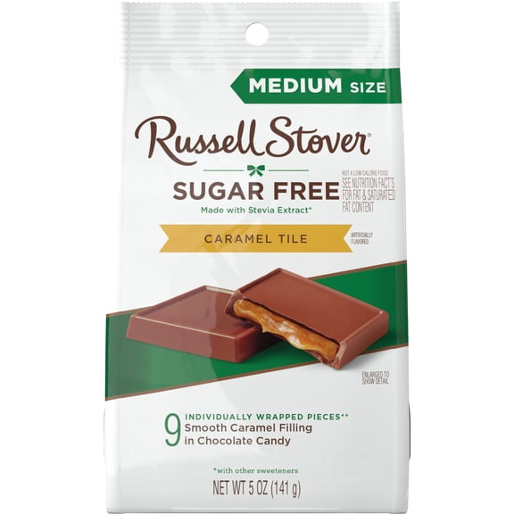 RUSSELL STOVER Sugar Free Caramel Chocolate Candy Tiles, 5 oz. bag