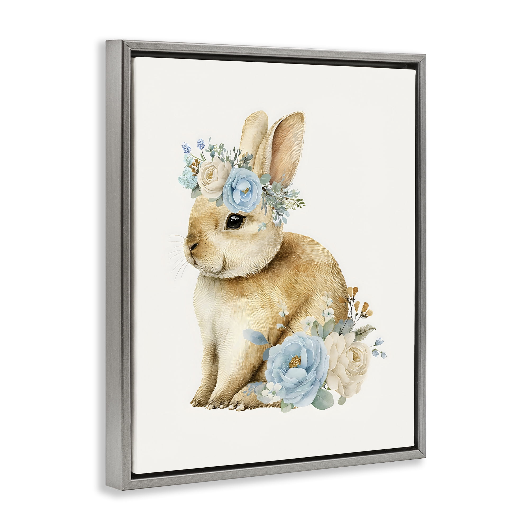 Stupell Industries Watercolor Nursery Bunny Gray Framed Floater Canvas Wall Art, design by LSR Design Studio