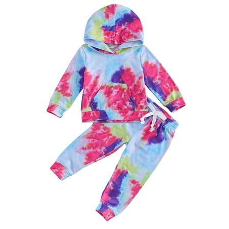 

Springcmy Toddler Girls Tie Dye Outfits Sets Baby Girl Hoodies and Pants Baby Girl Outfits Sets