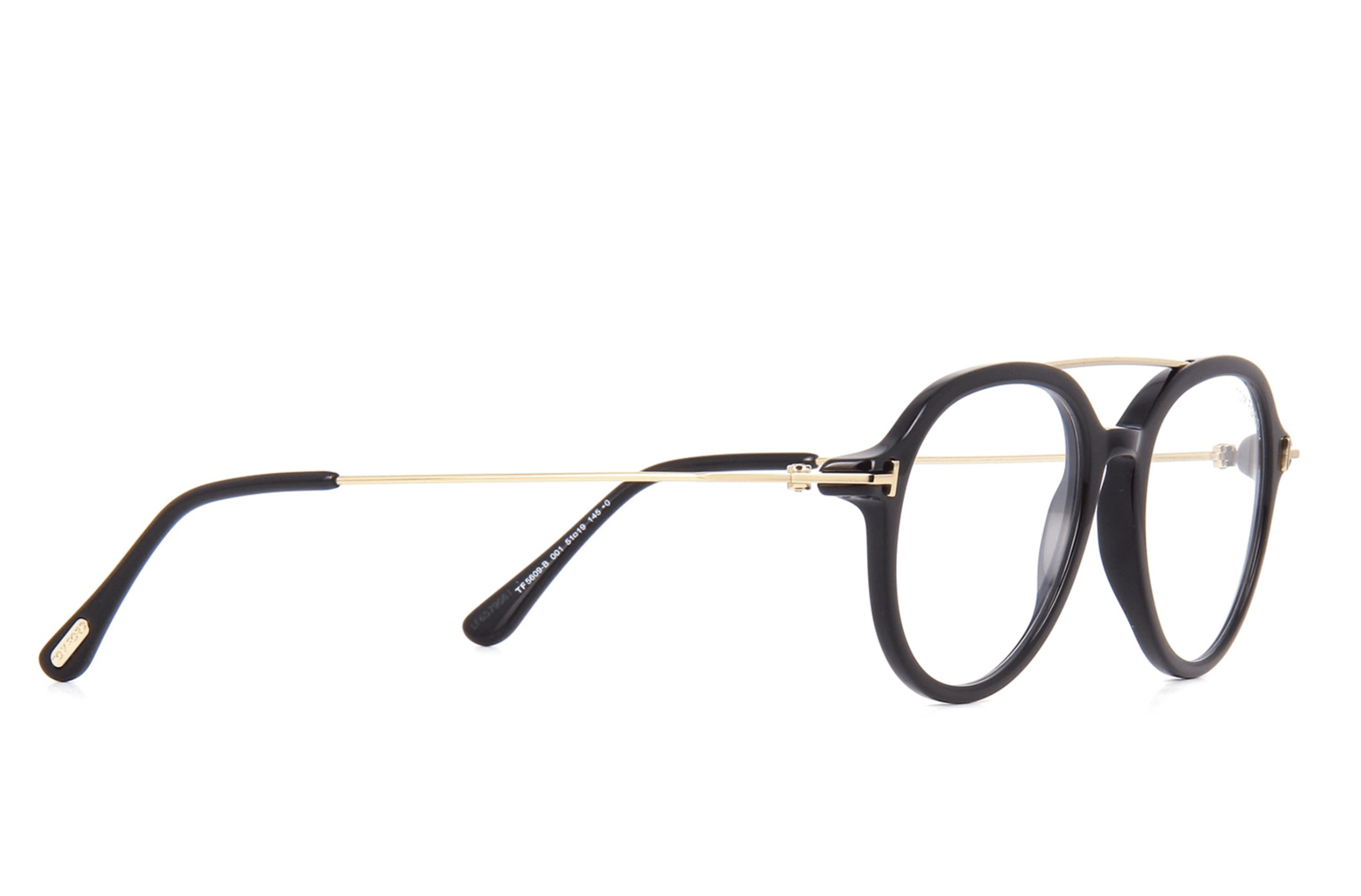 TOM FORD FT5609-B 001 Eyeglasses Black Gold Frame 53mm Blue Block 