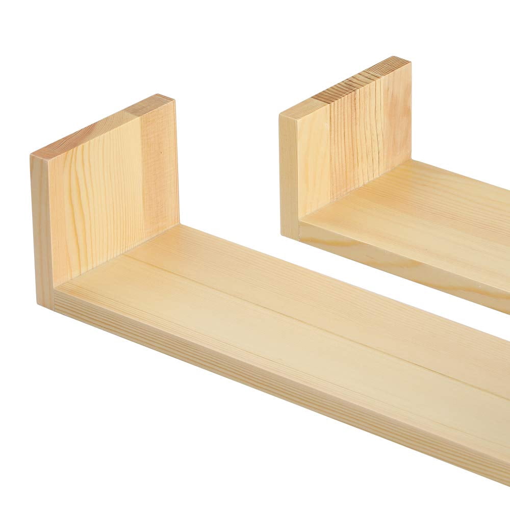 NEX Floating Shelves Wall Mounted Rustic Wood Wall Shelves Set of 3, U-Shaped Light Natural (NX-HK84-32)