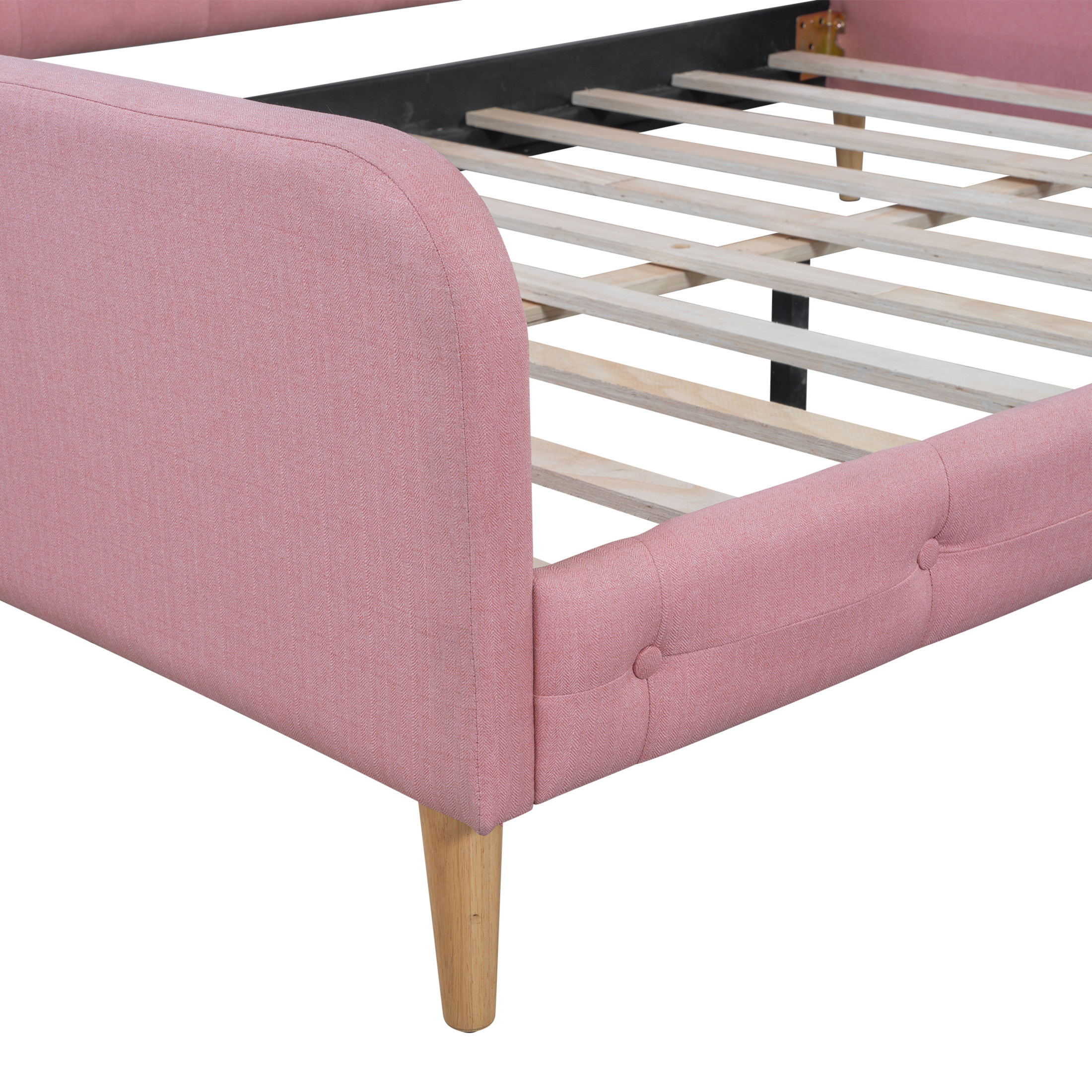Noble House Havina Full Upholstered Daybed, Button Tufted Linen Sofa Guest Bed with Slat Support Frame, Pink
