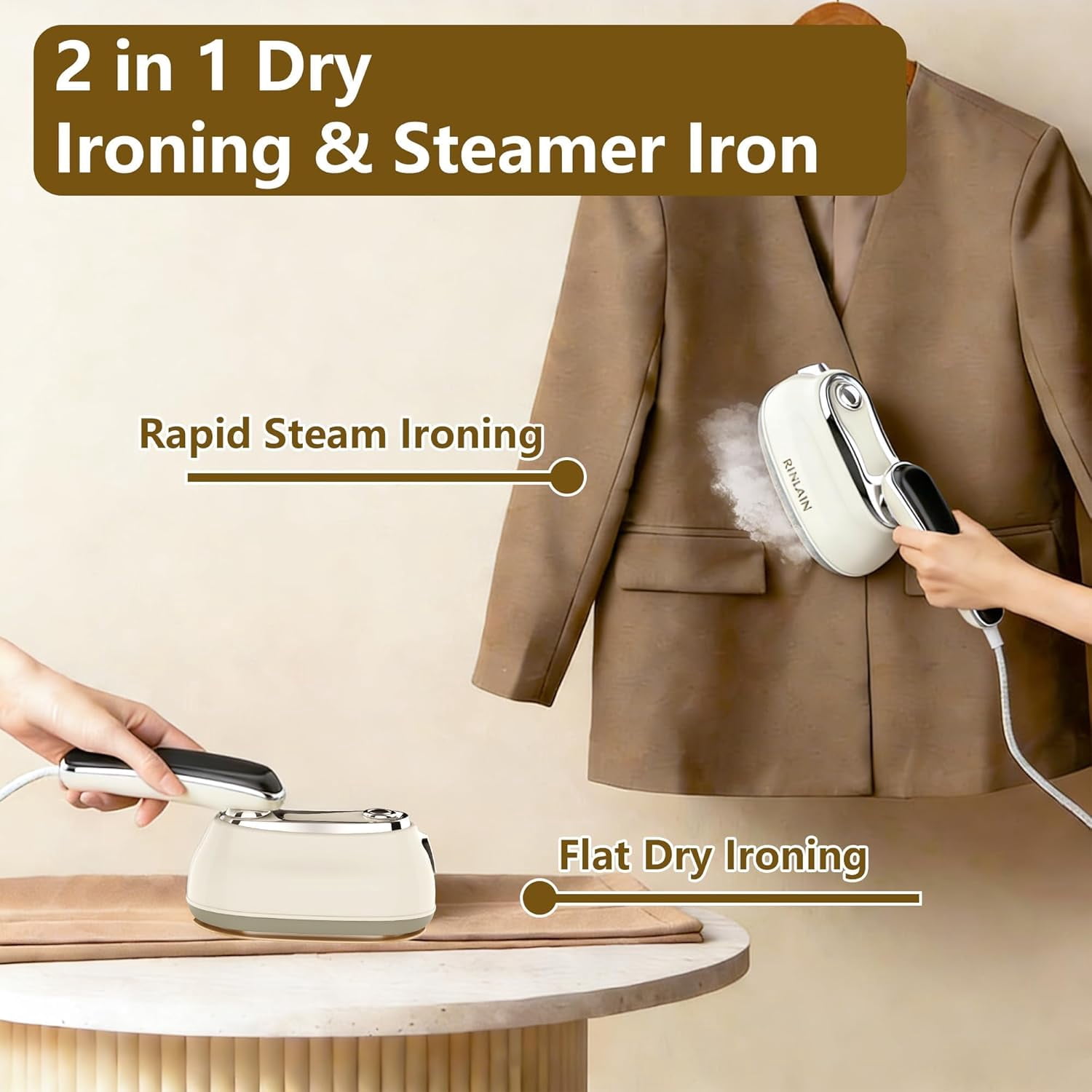Steamer for Clothes, 2-in-1 Garment Steamer & Steam Iron for Clothes, 1200W Travel Steamer for Clothes, Max 25g/min Steam, Handheld Steamer & Portable Iron for Quick Wrinkle Removal, 110-120V