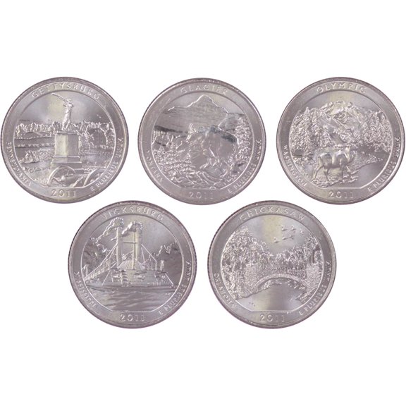 2011 D National Park Quarter 5 Coin Set Uncirculated Mint State 25c Collectible
