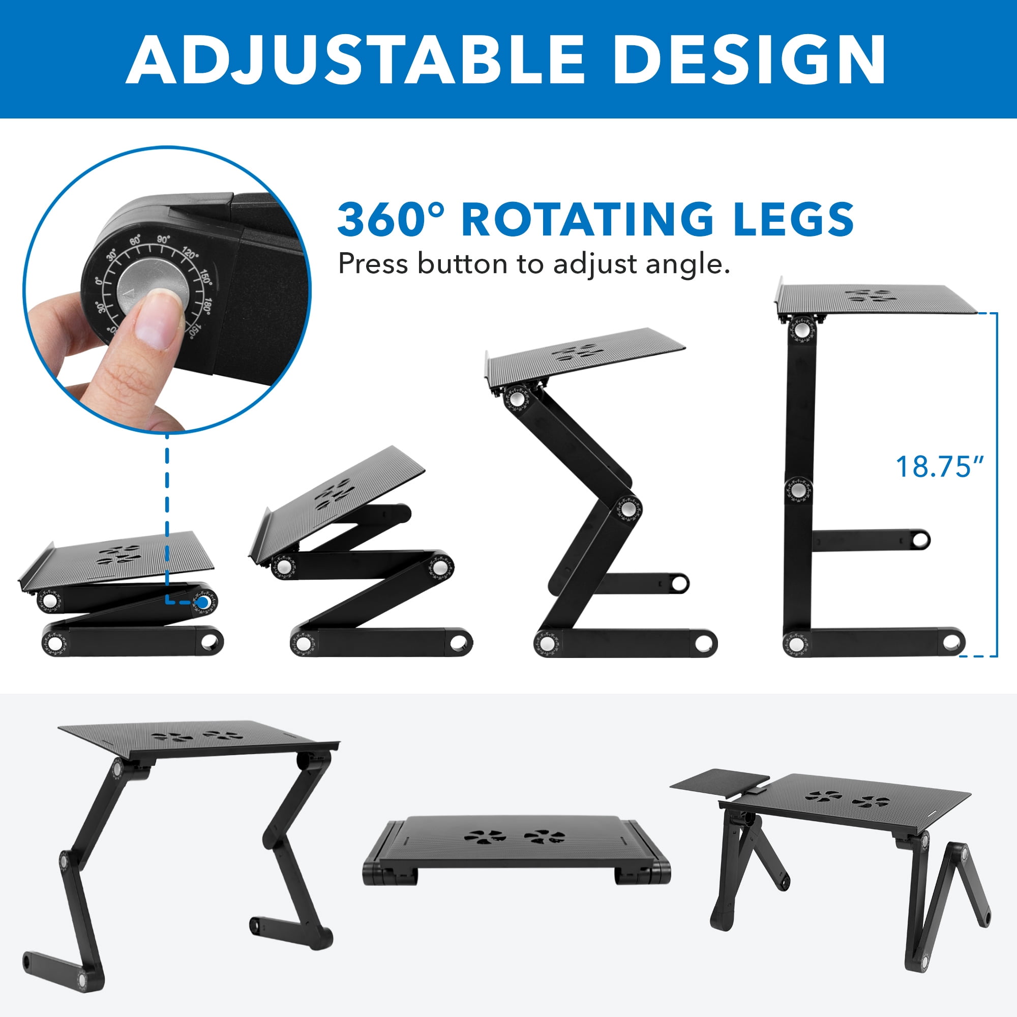 Mount-It! Adjustable Laptop Stand with Built-in Cooling Fans and Mouse Pad Tray | Portable and Lightweight