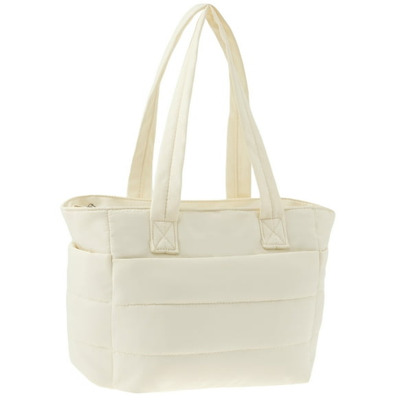 LINFANG Lightweight Nylon Puffy Tote Bag with Compartment Zipper for Work Office Waterproof Puffer Bag Tote Handbag for Beach Travel