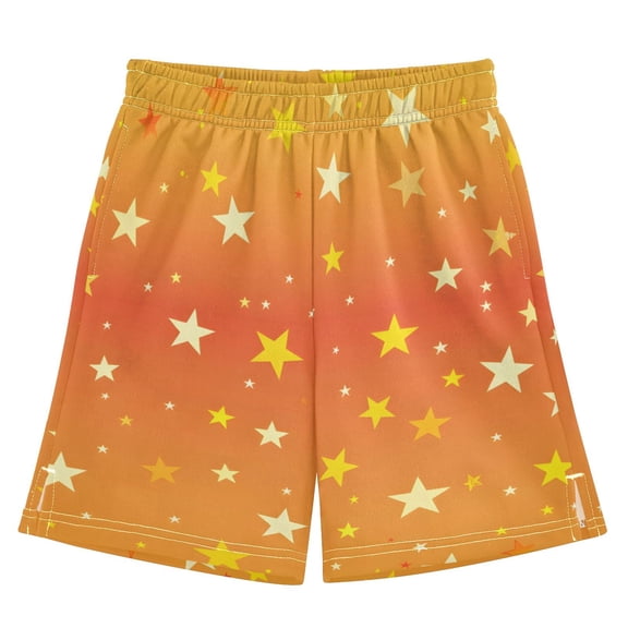 Orange Star Pattern Athletic Shorts Breathable with Comfort Fit Drawstring Casual Sweatshorts X-Small