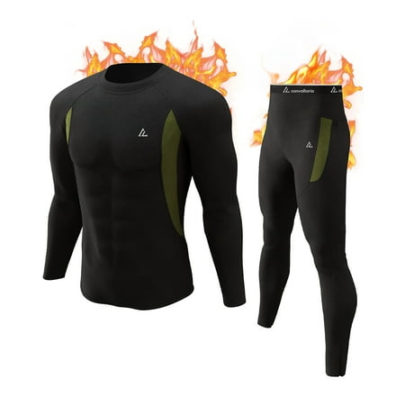 CL convallaria Mens Thermal Underwear Set with Fly Long Johns Heavyweight Base Layer Winter Hunting Gear Sport Top and Bottom S-5XL
