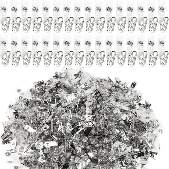 400 Pcs Metal Badge Clips with Clear PVC Straps, ID Holder Clip for Badge Holders, Name Tags, ID Cards, Work Badges