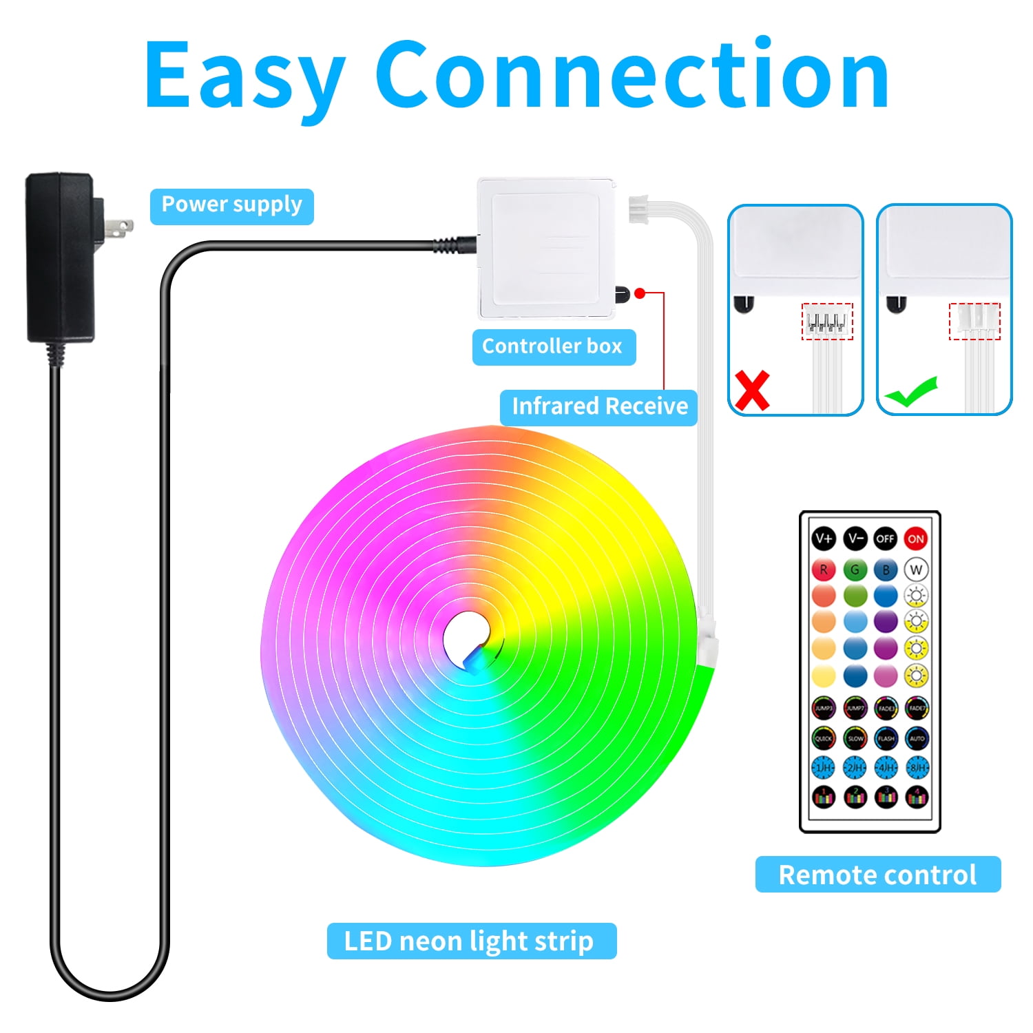32.8ft LED neon Lights with Remote APP Control IP65 Waterproof Flexible Neon Strip Lights 24V RGB LED Rope Lights for Bedroom Room Outdoors Decor