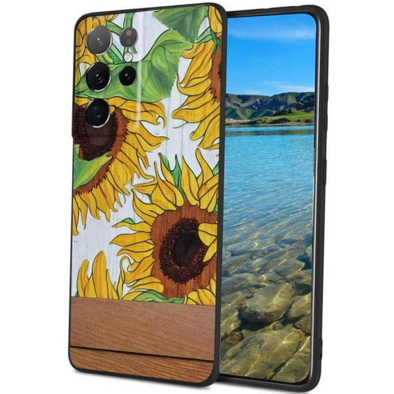Summer-Sunflowers-Wood-Panel-317 Phone Case, Degined for Samsung Galaxy S21 Ultra Case Men Women, Flexible Silicone Shockproof Case for Samsung Galaxy S21 Ultra