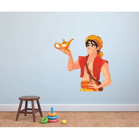 Aladdin and Genie Lamp Cartoon Character Wall Art Decal Vinyl Sticker Girls Boy Room Bedroom Nursery Kindergarten House Home Wall Decor Removable Peel and Stick Durable Quality Sticker 10x8 inch