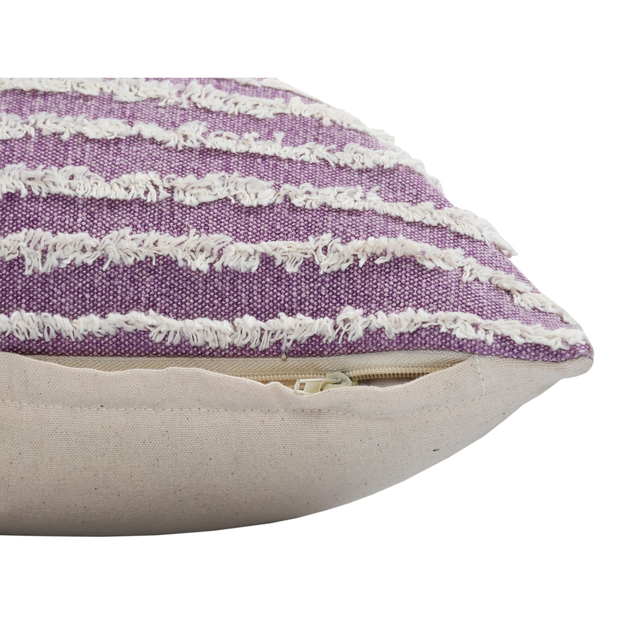 Laddha Home Designs Hand-Stitched Striped Cotton Throw Pillow Cover - 20" - Purple and White