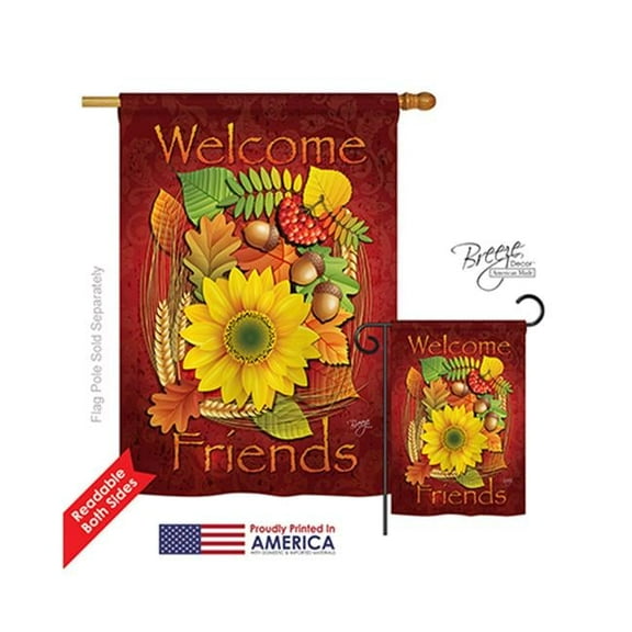Breeze Decor 13040 Harvest & Autumn Welcome Friends Fall 2-Sided Vertical Impression House Flag - 28 x 40 in.