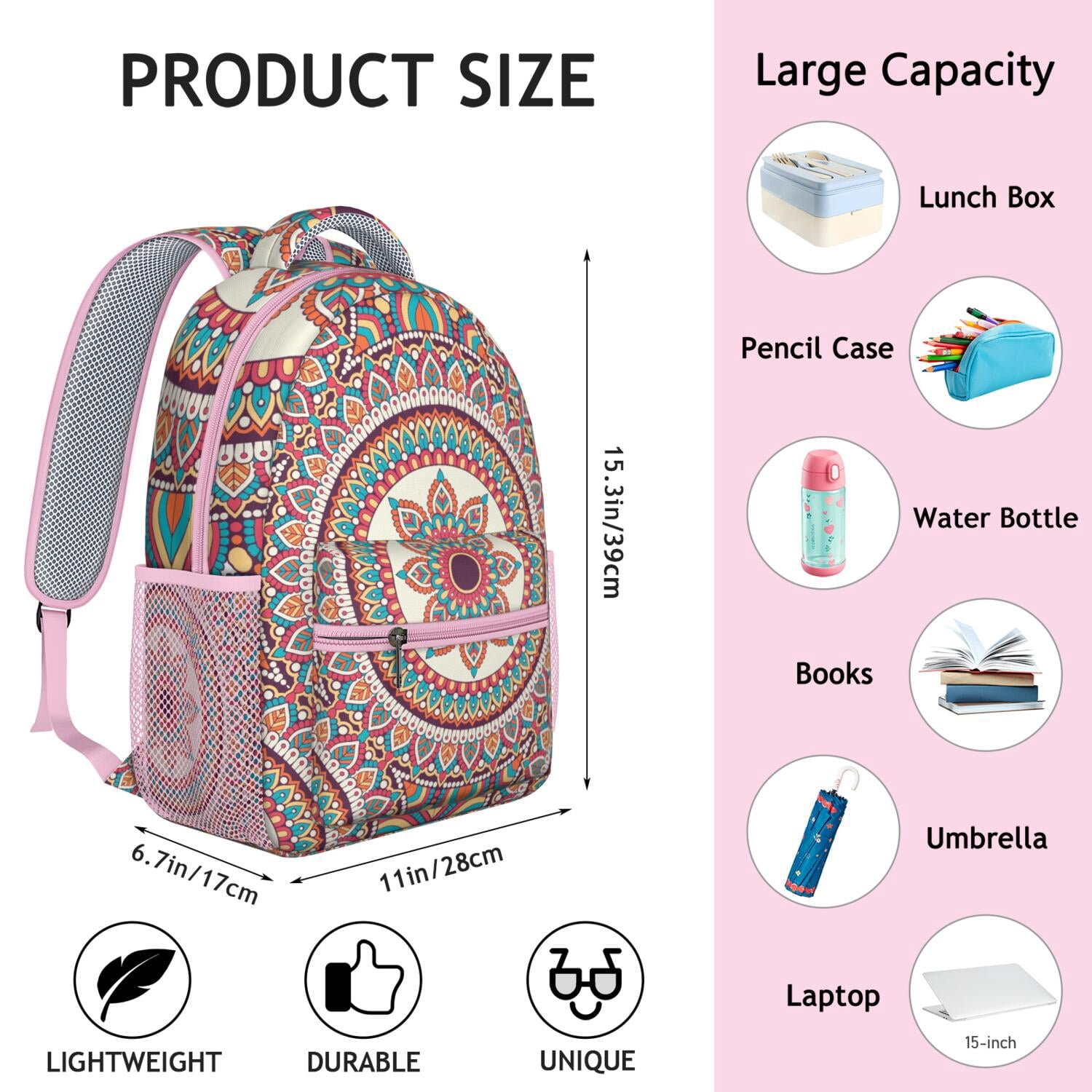 Exotic Cultural Mandala Waterproof School Bag - Ergonomic Backpack for College Students & Commuters
